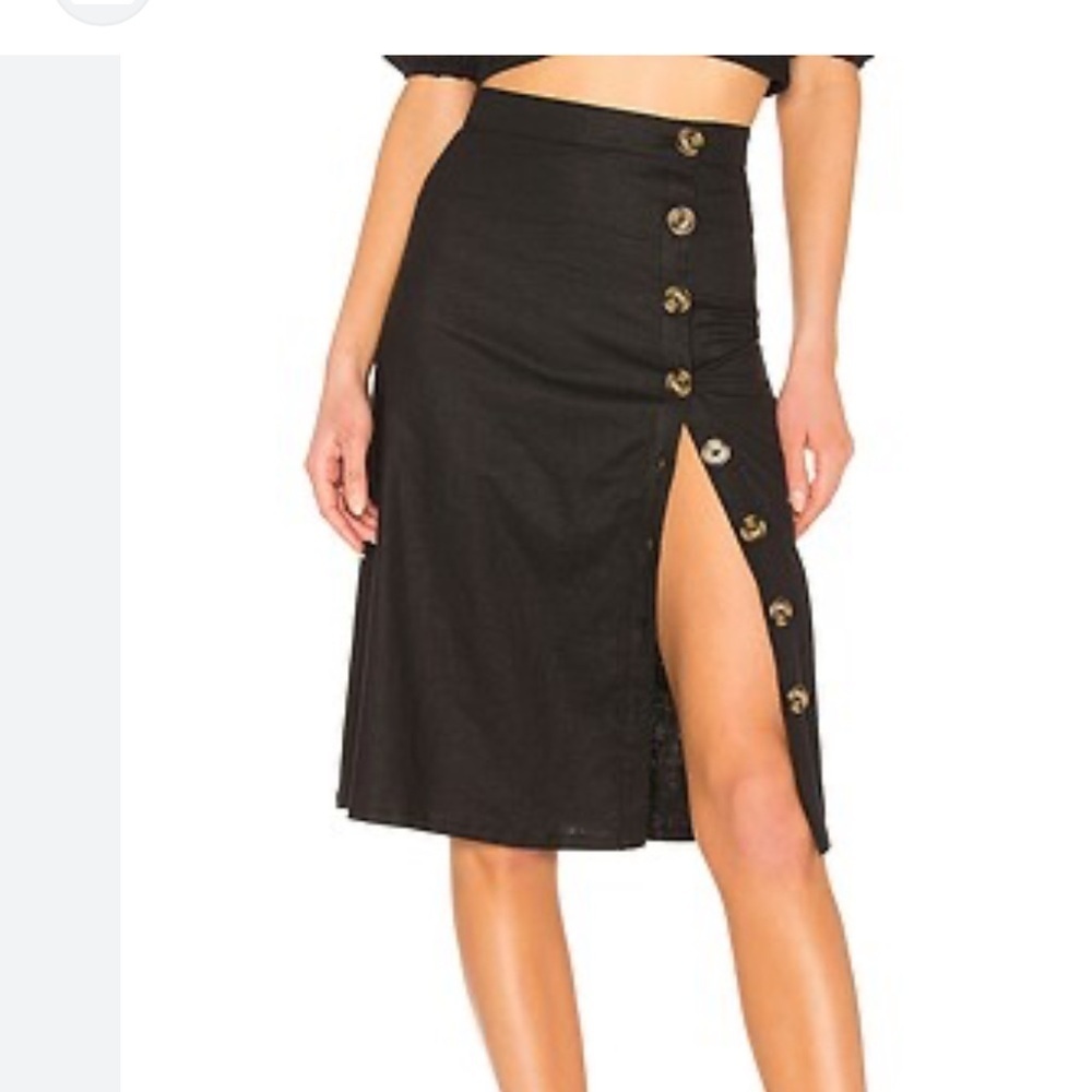 LPA Classic Black Linen Blend A-line Button-Down Skirt